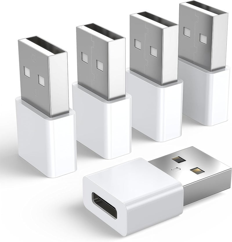 Pastall 5 حزمة محول USB إلى USBC، محول usbc إلى USB لشاحن iPhone 16/15، iPhone 16/15/14/13/12 Pro Max Plus، iPad 9/10 Air 5 Mini 6، سيارة، Samsung S24 S23 S22 Plus Ultra وغيرها. - Image 1